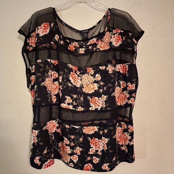 Torrid Floral Mesh Panel Top Size 2X- Sunny Bloom - Picture 1 of 10